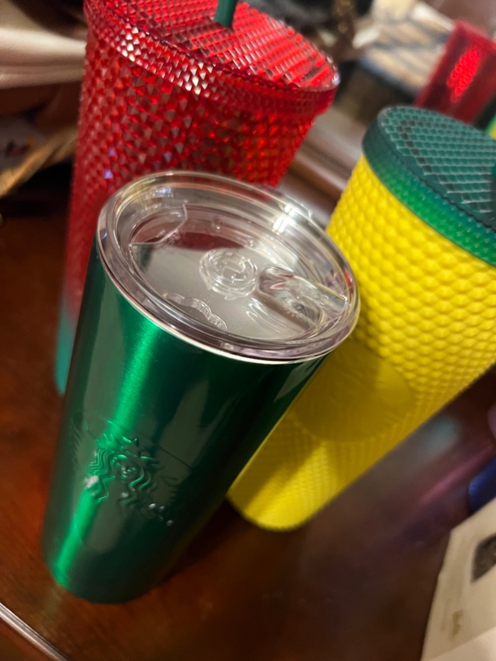 Starbucks Metallic Green Travel Tumbler with Clear Lid all 3